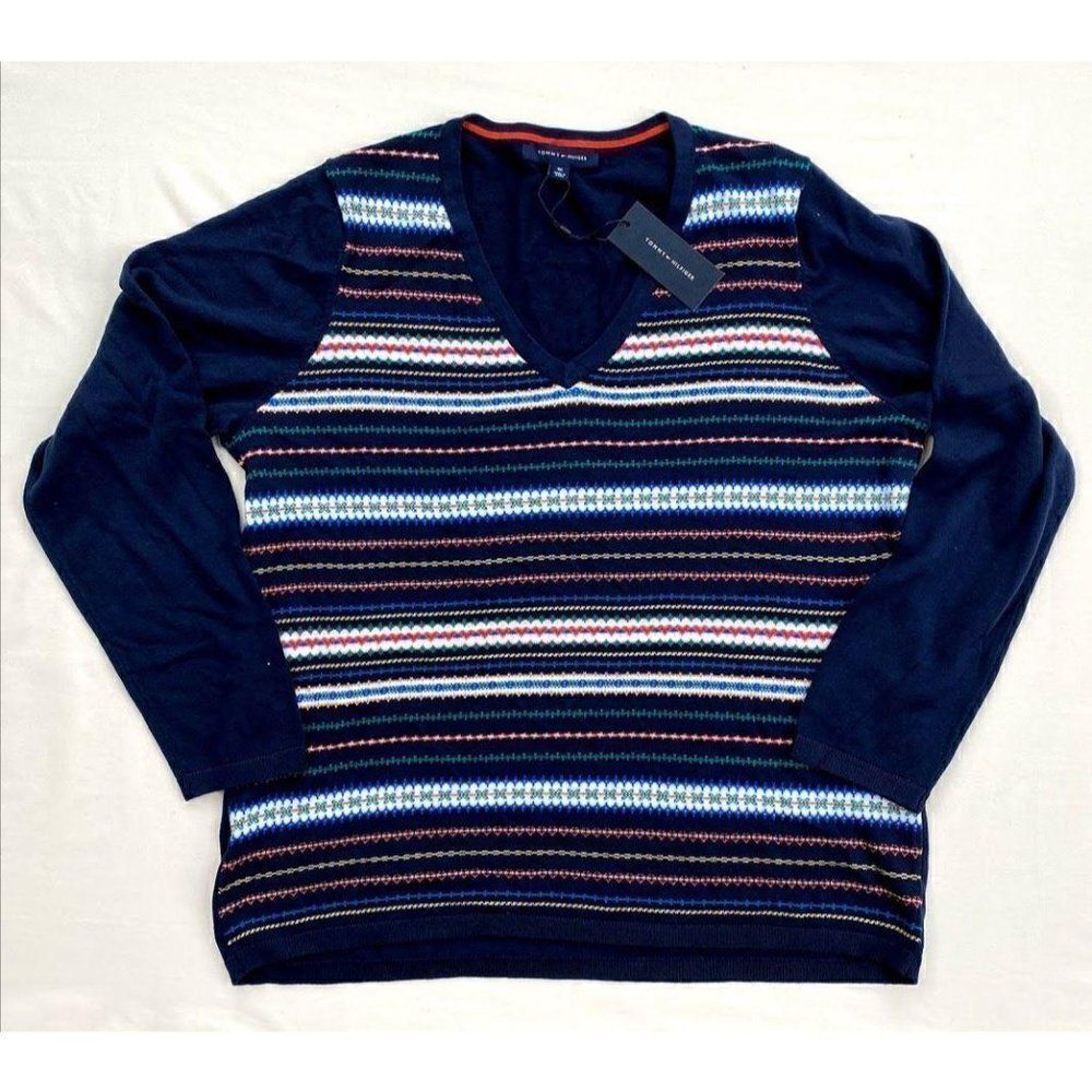 Tommy Hilfiger Cotton Sweater Top 0X Navy Stripe